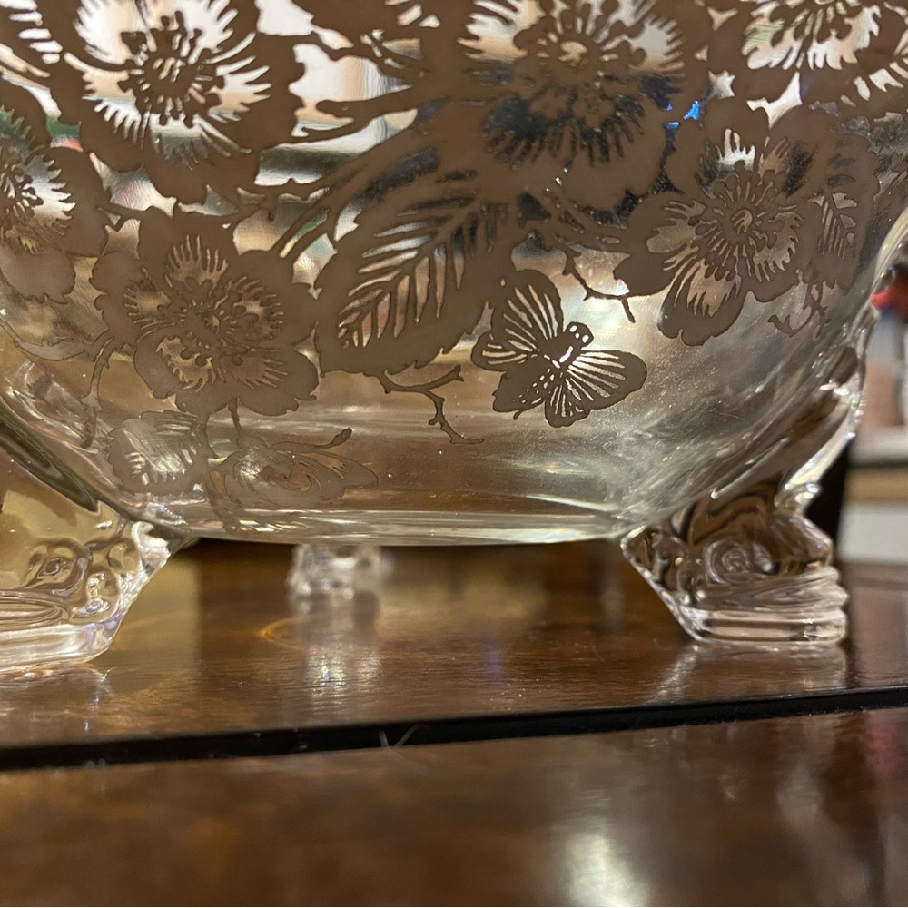 Vintage Art Deco Heisey Silver Overlay Dolphin Footed Bowl